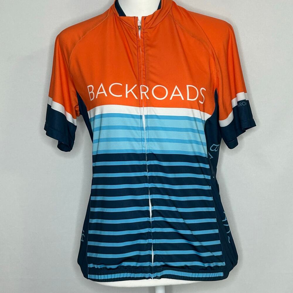 Garneau Backroads Women Cycling Jersey Medium Orange Blue Full Zip Bike Shirt M